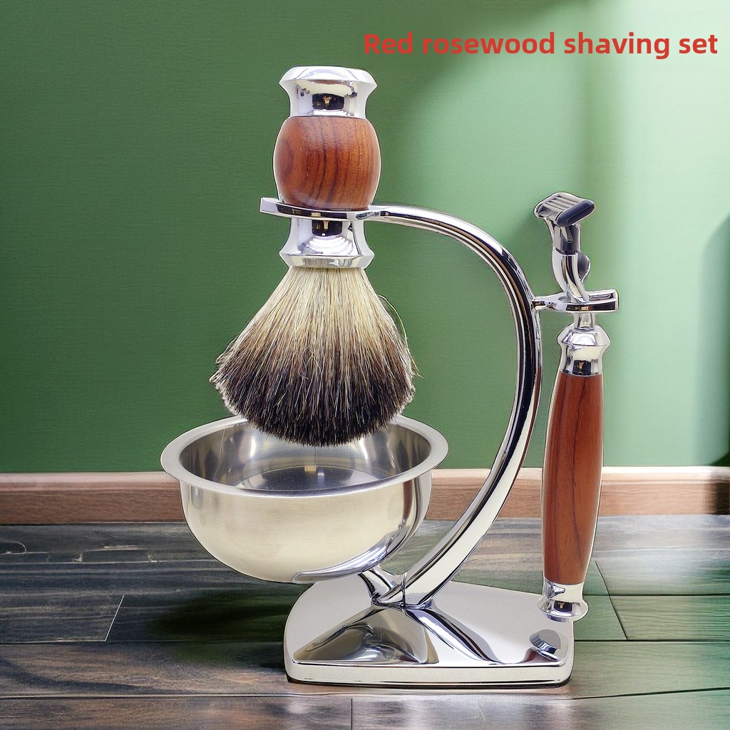 Shaving Brush Set - Safflower Rosewood Handle Razor Set Men's