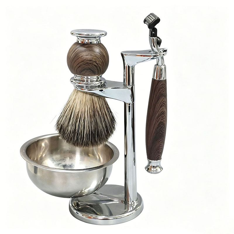 Shaving Brush Set - 4Pcs Men Shaving Set Anti‑Slip Handle