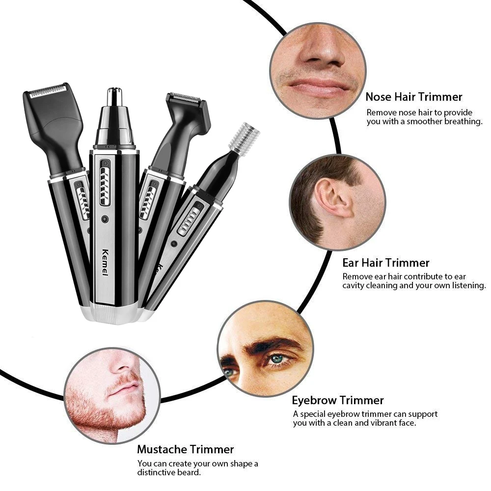 Kemei 4 in 1 trimmer for men E - огляд і ціна Men'S Grooming Nose And Ear