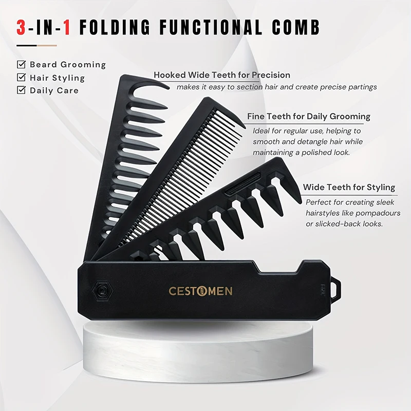 3-in-1 Folding Beard Comb for  - огляд і ціна Mens Grooming Box